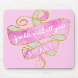 Tapis De Souris Fille Joli Rose Rose Parties scintillant Or Sparkl