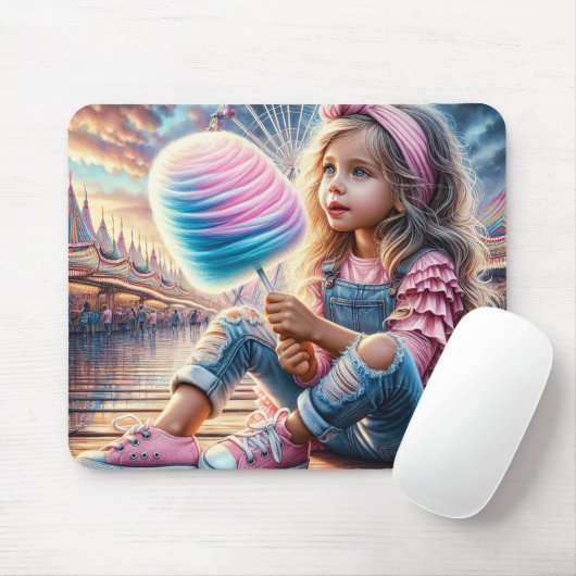 Tapis De Souris Fille Manger Carnival Cotton Candy (Avec souris)