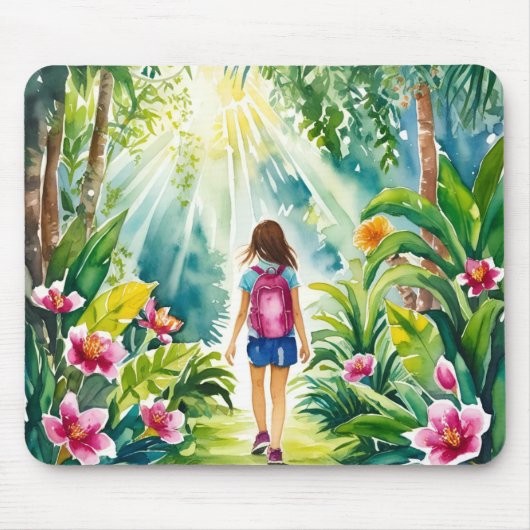 Tapis De Souris fille marchant dans la jungle mousepad (Devant)