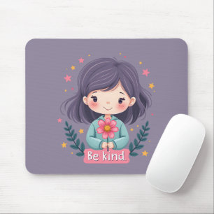 Tapis De Souris Fille Mignonne Sois Gentille avec Fleur Art Positi