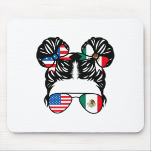Tapis De Souris Fille moitié américaine moitié mexicaine Drapeau É