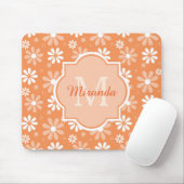 Tapis De Souris Fille Monogramme mignon Orange Daisy Fleurs et nom (Avec souris)