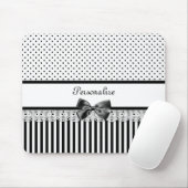 Tapis De Souris Fille Noir et Blanc Victorian Stripes Avec Nom (Avec souris)