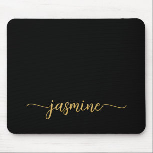Tapis De Souris Fille Noir Simple Nom Personnalisé Monogramme