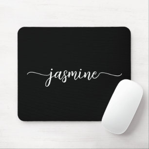 Tapis De Souris Fille Noir Simple Nom Personnalisé Monogramme