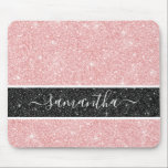 Tapis De Souris Fille Parties scintillant rose Mousepad<br><div class="desc">Un élégant tapis de parties scintillant rose avec une bande de parties scintillant noire. Personnalisez-le avec votre nom,  Conçu pour vous par Blackberry Boulevard.</div>