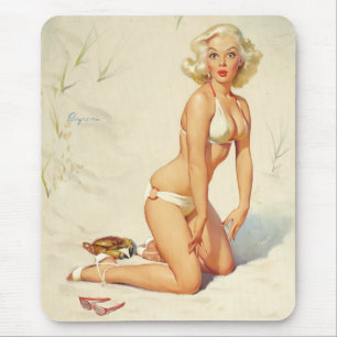 Tapis De Souris Fille Pin-up Rétro Sur la Plage