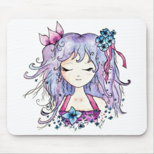 Tapis De Souris Fille pourpre mignonne de manga de fleur de