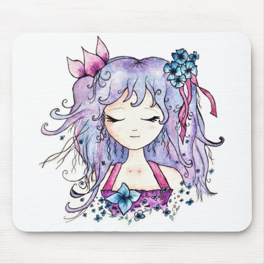 Tapis De Souris Fille pourpre mignonne de manga de fleur de (Devant)