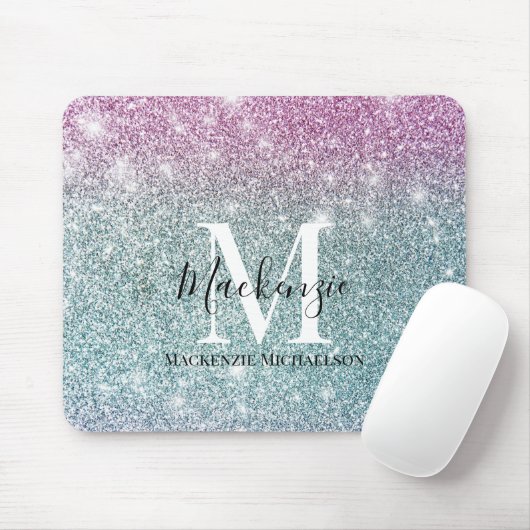 Tapis De Souris Fille rose bleu violet Parties scintillant Nom du  (Avec souris)