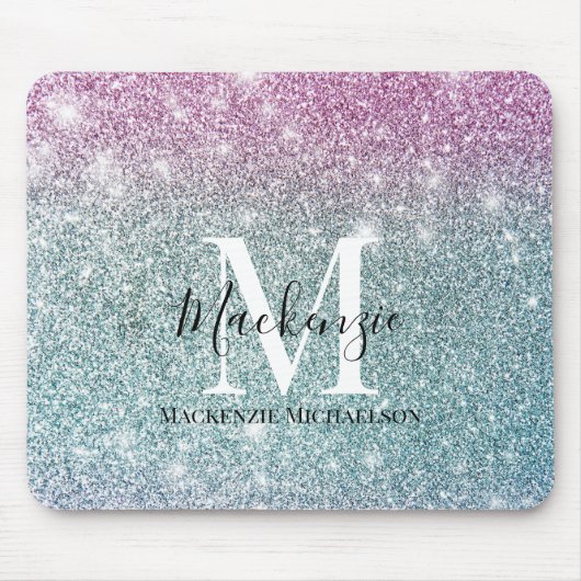 Tapis De Souris Fille rose bleu violet Parties scintillant Nom du  (Devant)