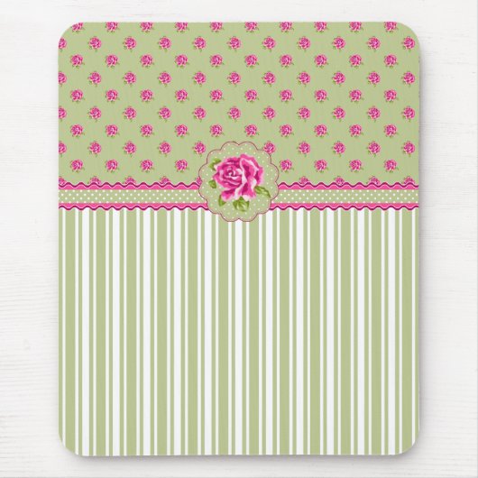 Tapis De Souris Fille rose et vert Floral Mousepad (Devant)