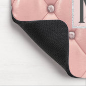 Tapis De Souris Fille Rose Or Faux Cuir|Diamants Monogramme (Coin)