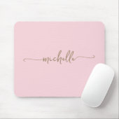 Tapis De Souris Fille Simple Blush Rose Personnalisé Monogramme Or (Avec souris)
