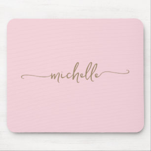 Tapis De Souris Fille Simple Blush Rose Personnalisé Monogramme Or