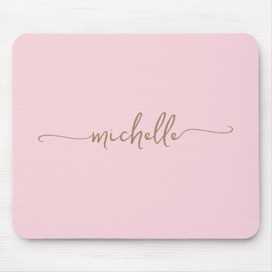 Tapis De Souris Fille Simple Blush Rose Personnalisé Monogramme Or (Devant)