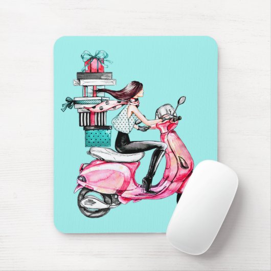 Tapis De Souris Fille sur scooter (Avec souris)