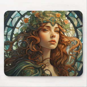 Tapis De Souris Fille Vitrail Art Nouveau
