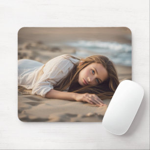Tapis De Souris Fille Vivant Dans Le Sable De Plage