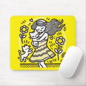 Tapis De Souris Fille Whimsical avec Kitten (Avec souris)