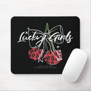 Tapis De Souris Filles chanceuses rétro Citation Cerise