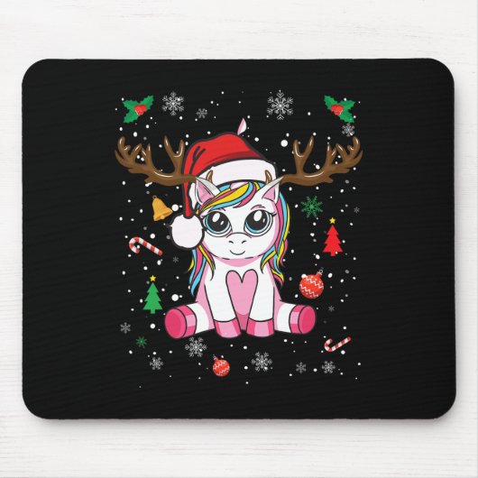 Tapis De Souris Filles de Noël mignonnes Femmes Noël Unicorn Deer  (Devant)