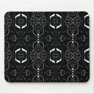 Tapis De Souris Fines flourishes blanches élégantes sur fond noir