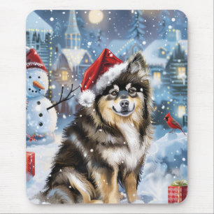 Tapis De Souris Finnish Lapphund Paysage hivernal Joie de Noël