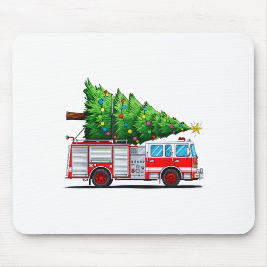 Tapis De Souris Fire Truck Christmas Tree Xmas Lights Firefighter (Devant)