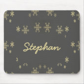 Tapis De Souris Flacons de neige dorés sur gris (Devant)