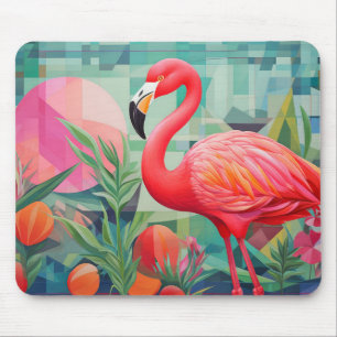 Tapis De Souris Flamant rose Animal Bird Portrait Peinture colorée