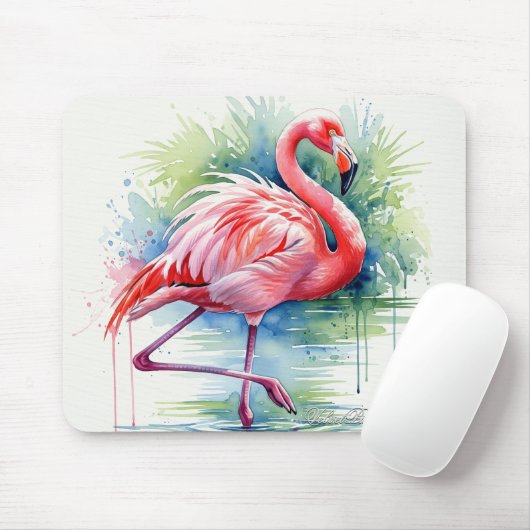 Tapis De Souris Flamant rose aquarelle Mousepad (Avec souris)
