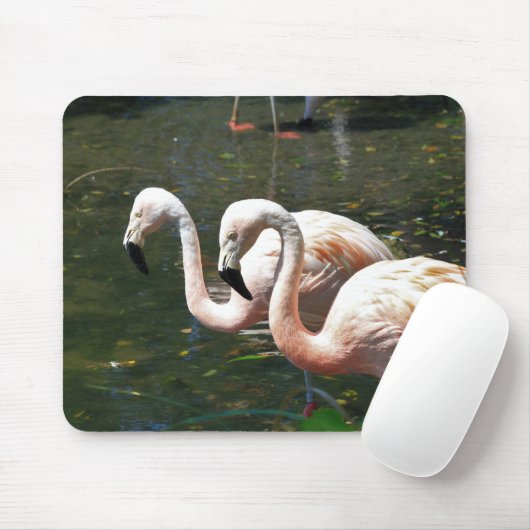 Tapis De Souris Flamant rose dans un étang avec un arbre vert (Avec souris)