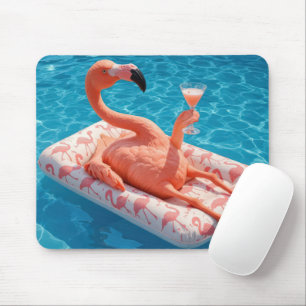 Tapis De Souris Flamant rose flottant avec un cocktail dans une pi
