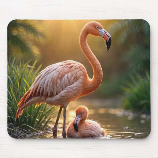 Tapis De Souris Flamant rose mère et poussin (Devant)