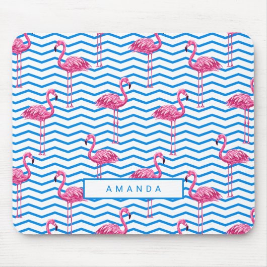 Tapis De Souris Flamant rose Motif Chevron avec nom (Devant)