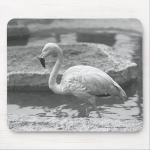 Tapis De Souris Flamant rose pataugeant dans l'eau B&W