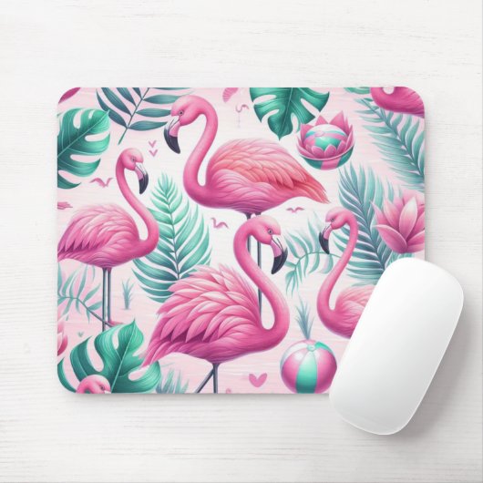 Tapis De Souris Flamant rose rose Conception tropicale (Avec souris)