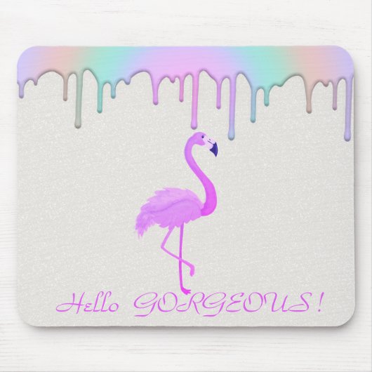 Tapis De Souris Flamant rose rose, Lecteurs arc-en-ciel - Bonjour  (Devant)