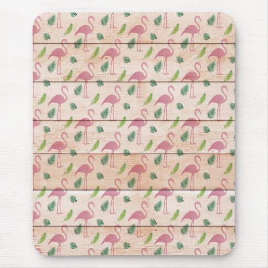 Tapis De Souris Flamant rose rose sur Motif bois (Devant)