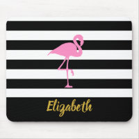 Flamant rose rose texte personnalisé sur noir et b