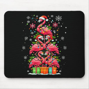 Tapis De Souris Flamant rose Santa Chapeau Noël Lumières Arbre de