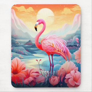 Tapis De Souris Flamant rose tropical avec fleurs-76280