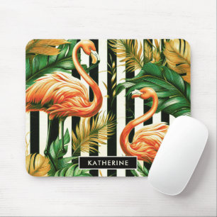 Tapis De Souris Flamant rose vintage Retro Stripes