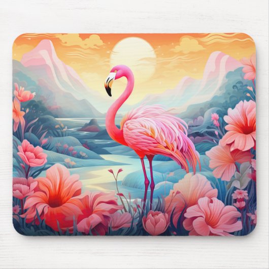 Tapis De Souris Flamant Tropical avec Fleurs (Devant)