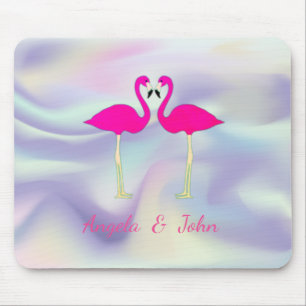 Tapis De Souris Flamants roses amoureux holographiques