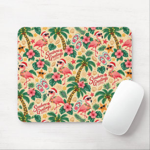 Tapis De Souris Flamants roses et palmiers de Noël tropicaux