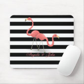 Tapis De Souris Flamants roses mignons, noir, bandes blanches Pers (Avec souris)