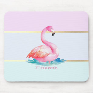 Tapis De Souris Flamants roses pastel moderne rayé