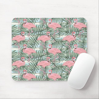 Tapis De Souris Flamants roses roses mignons Palm Leafs Motif d'ar